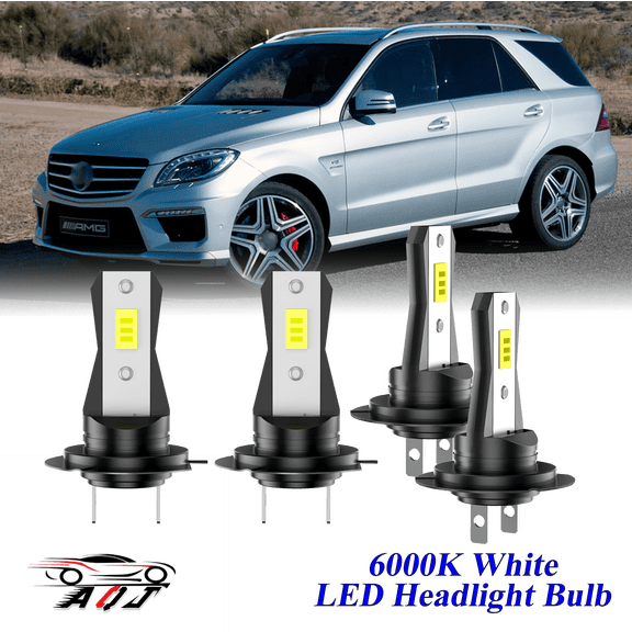 Compatible with Mercedes-Benz ML63 AMG 2007-2015 LED Headlight KIT High Low Beam Combo Bulbs (Pack of 4) , 6000K White Super Bright, Plug and Play