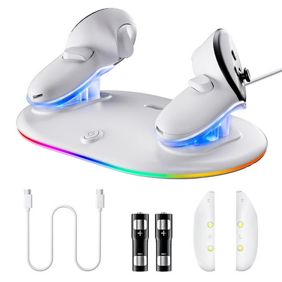 VR Controller Charging Dock Stand Compatible with Meta Quest 2/3/3S - Fast Charging Station with LED Indicator-White