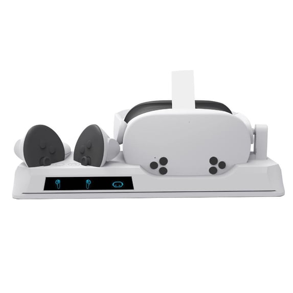 Compatible with Meta Quest 3/3S VR Headset Charging Dock Station 2-in-1 Battery Charger Base with Wireless Charging-White
