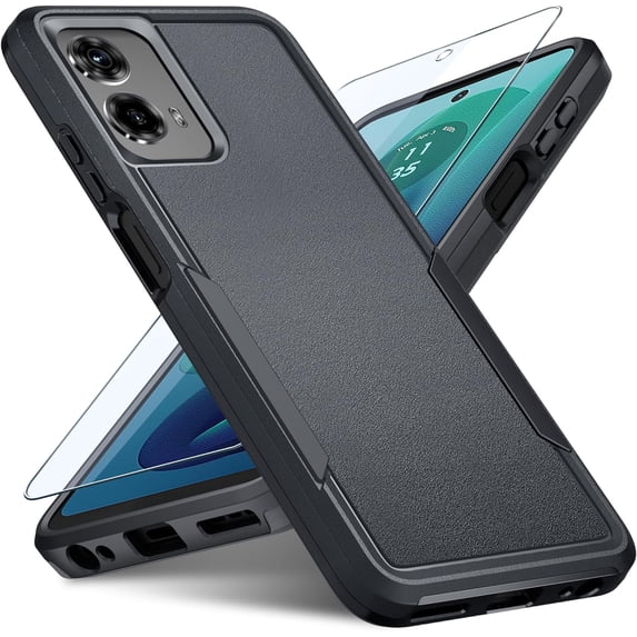 Compatible with Moto G 5G 2024 Case with Tempered Glass Screen Protector,Heavy Duty Rugged Shockproof Full Body Protective Cover,Black Matte