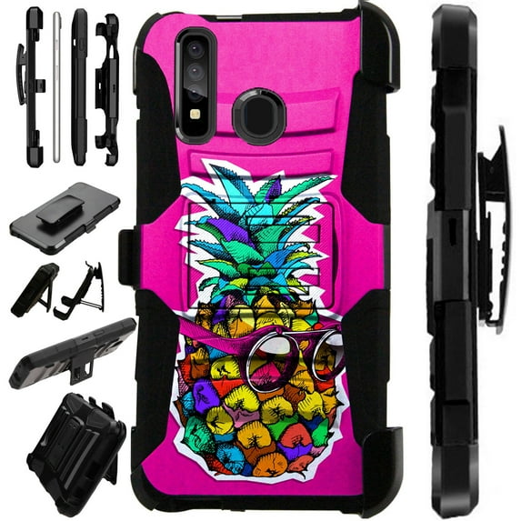 Compatible with Motorola Moto G Stylus (2020) | Moto G Power (2020) | Moto G Pro LuxGuard Holster Hybrid Phone Case Cover (Pineapple Sunglasses)