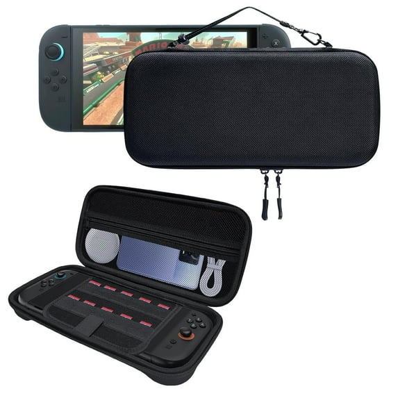 Compatible with Nintendo Switch 2 Protective Travel Case Shell Pouch with Multiple Pockets for Accessories & Games-Black