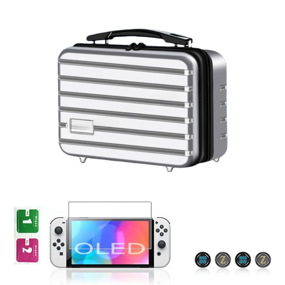 6-in-1 Travel Case Accessories Kit Compatible with Nintendo Switch OLED with Screen Protector & Portable Storage Bag-for Switch OLED-Silver