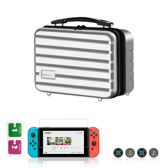 6-in-1 Travel Case Accessories Kit Compatible with Nintendo Switch OLED with Screen Protector & Portable Storage Bag-for Switch-Silver