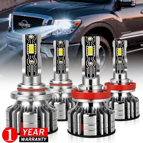 Compatible with Nissan Titan 2017-2019 LED Headlight Conversion Kit 9005/HB3+H11/H8/H9 High&Low Beam 6000K Cool White 4Pack
