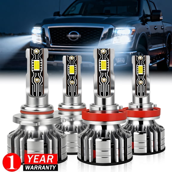 Compatible with Nissan Titan XD 2016-2019 9005+H11 LED Headlight Bulbs High Low Beam 6000K