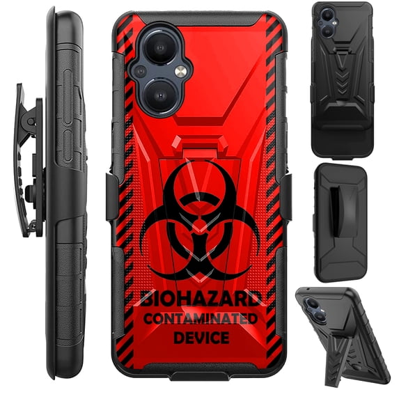 Compatible with OnePlus Nord N20 5G Hybrid Luxguard Holster Phone Case Cover (Red Biohazard)