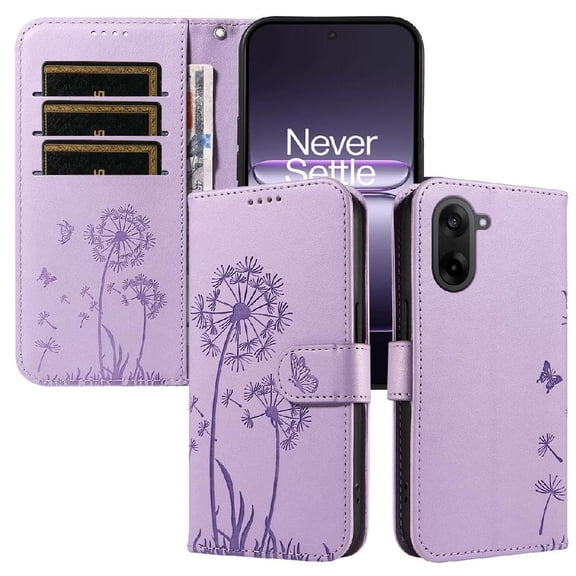 Compatible with Oneplus Nord Ce 5 5g Flip Case Dandelion Print Leather Phone Case Stylish and Protective with Card Slots and Wrist Strap
