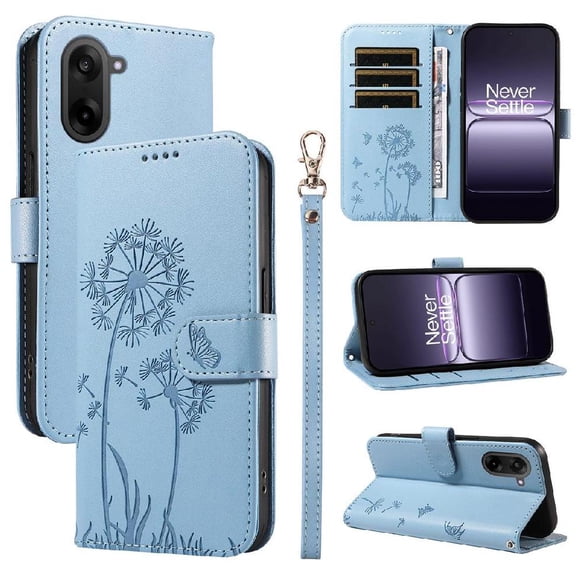 Compatible with Oneplus Nord Ce 5 5g Flip Case Dandelion Print Leather Phone Case Stylish and Protective with Card Slots and Wrist Strap