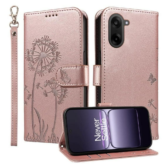 Compatible with Oneplus Nord Ce 5 5g Flip Case Dandelion Print Leather Phone Case Stylish and Protective with Card Slots and Wrist Strap