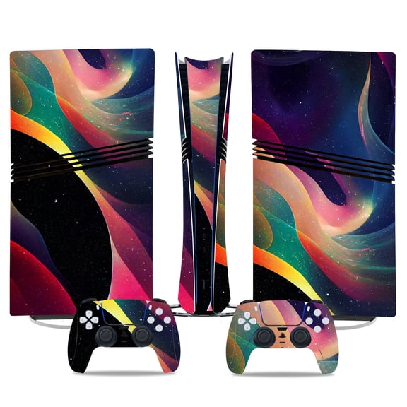 Full Body Vinyl Skin Decal for PS5 Pro Console and Controllers, Anti-Scratch Protective Sticker Cover, Gradient Design Faceplate Wrap Kit Compatible with PlayStation 5 Pro-0227-Disc Edition