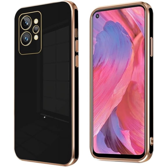 Compatible with Realme GT2 Pro Case Silicone Shockproof Realme GT2 Pro Phone Case Anti-Scratch Ultra Thin Plating TPU Cases (Realme GT2 Pro, Black)