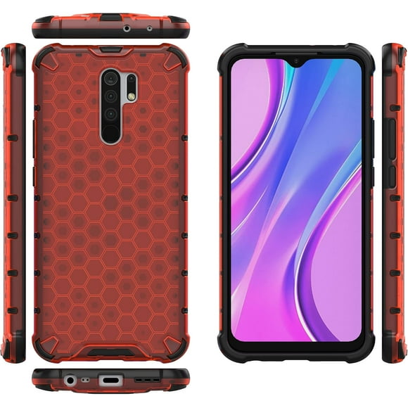 Compatible with Redmi 9/9 Prime Case Cover,Compatible with Xiaomi Poco M2 Honeycomb Anti-Drop Shock-Absorbing Case Red