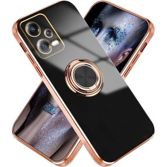 Compatible with Redmi Note 12 Pro Plus Case Silicone TPU Shockproof Redmi Note 12 Pro Plus Phone Case Cute Cases with Ring for Women Men (Black)