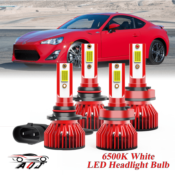 Compatible with SCION FR-S 2013 2014 2015 2016 High Low Beam Lamp Set 4 Pack - 30,000LM 6500K Cool White 600% Ultra-Bright Bulb, Plug & Play