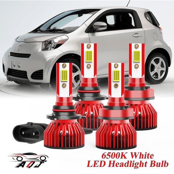 Compatible with SCION IQ 2012 2013 2014 2015 High Low Beam Lamp Set 4 Pack - 30,000LM 6500K Cool White 600% Ultra-Bright Bulb, Plug & Play