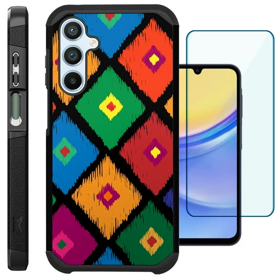 Compatible with Samsung Galaxy A15 5G; Hybrid Fusion Guard Phone Case Cover + TEMPERED GLASS SCREEN PROTECTOR (Colorful Diamond)