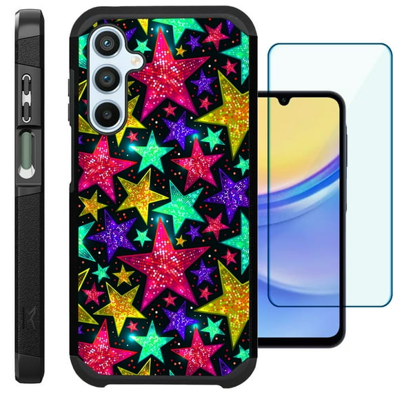 Compatible with Samsung Galaxy A15 5G; Hybrid Fusion Guard Phone Case Cover + TEMPERED GLASS SCREEN PROTECTOR (Pink Starlight)