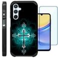 thumbnail image 1 of Compatible with Samsung Galaxy A15 5G; Hybrid Fusion Guard Phone Case Cover + TEMPERED GLASS SCREEN PROTECTOR (Teal Gothic Cross), 1 of 2