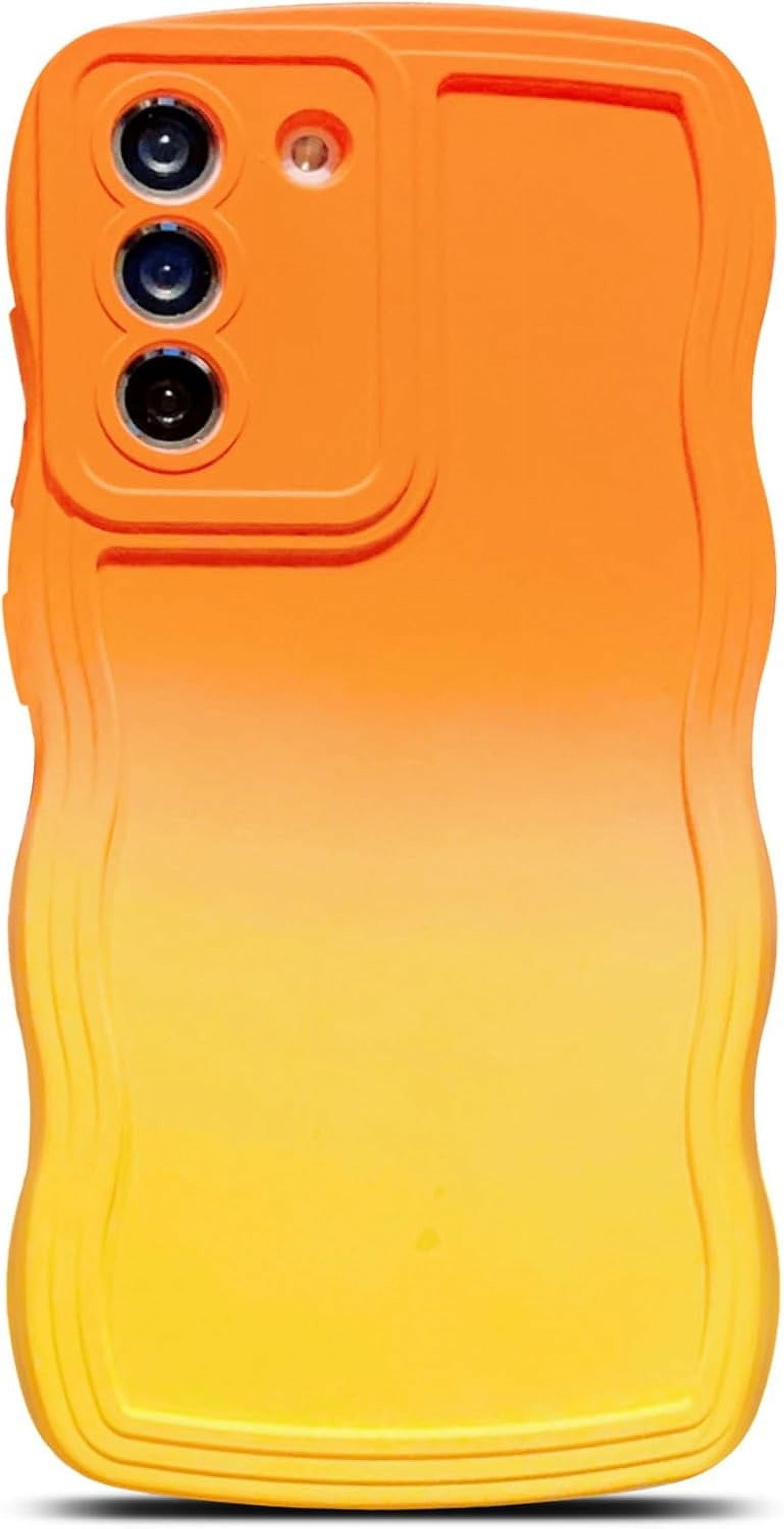 Compatible with Samsung Galaxy S21 Case,Cute Gradient Color Curly Wave Frame Shockproof Protective Cases Soft Cover (Orange Yellow)