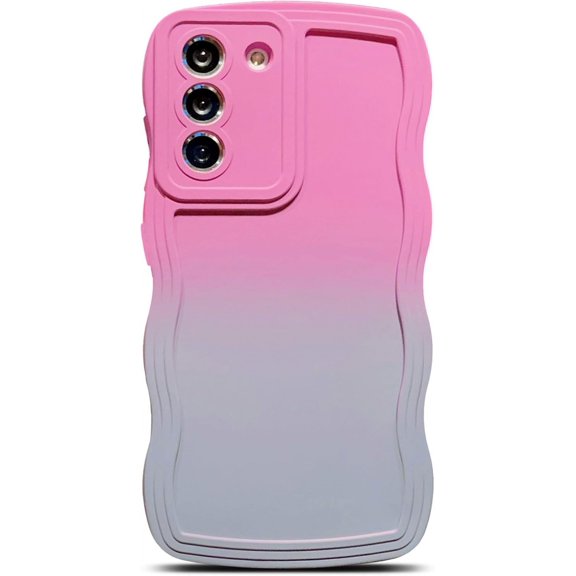Compatible with Samsung Galaxy S21 Case,Cute Gradient Color Curly Wave Frame Shockproof Protective Cases Soft Cover (Purple Gray)
