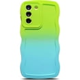 thumbnail image 1 of Compatible with Samsung Galaxy S21 FE 5G Case,Cute Gradient Color Curly Wave Frame Shockproof Protective Cases Soft Cover (Green Blue), 1 of 12