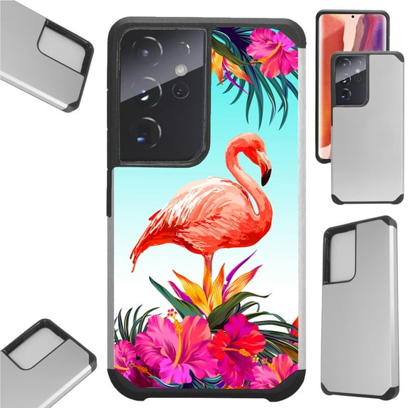 Compatible with Samsung Galaxy S22 Ultra 5G 6.8" Hybrid Fusion Guard Phone Case Cover (Flamingo Flower)