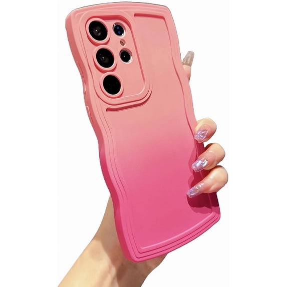 Compatible with Samsung Galaxy S22 Ultra 5G Phone Case,Cute Gradient Case Curly Wave Frame Case Camera Protection Soft Shockproof Cover (b)