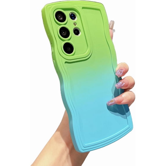 Compatible with Samsung Galaxy S22 Ultra 5G Phone Case,Cute Gradient Case Curly Wave Frame Case Camera Protection Soft Shockproof Cover (f)