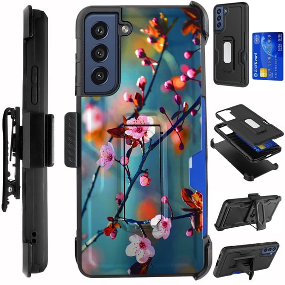 Compatible with Samsung Galaxy S23 5G; Hybrid Luxguard Card Holster Phone Case Cover (Sakura Flower)