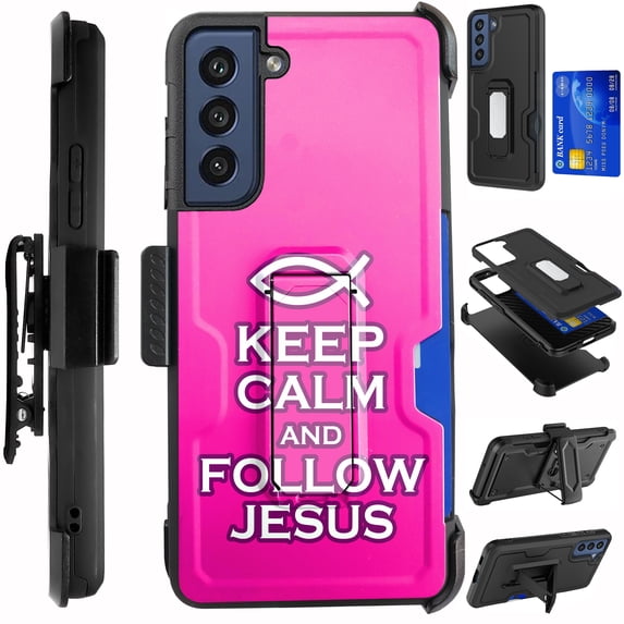 Compatible with Samsung Galaxy S23 Plus 5G; Hybrid Luxguard Card Holster Phone Case Cover (Pink Follow Jesus)
