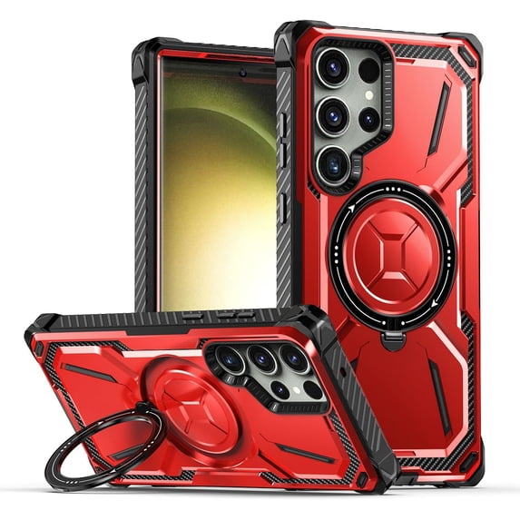 Compatible with Samsung Galaxy S24 Ultra Case Magsafe Stand Heavy Duty Case for Men Women Magnetic Shockproof Protective Ostand Red