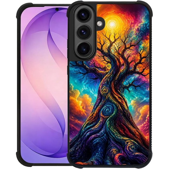 Compatible with Samsung Galaxy S26 Case Non Slip Screen Lens Protection Case for Girl Boy Cute Pattern Clouds Art Rainbow Tree