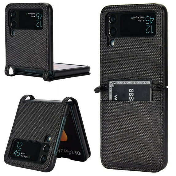 Compatible with Samsung Galaxy Z Flip 4 Wallet Case Leather Slim Shockproof Business Case for Women Men-Black