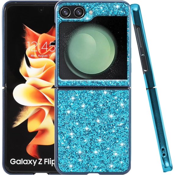 Compatible with Samsung Galaxy Z Flip 5 Case Glitter Bling Samsung Z Flip 5 Phone Case for Girls Cute Bumper Shockproof Protective Cases (Blue)