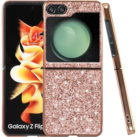 Compatible with Samsung Galaxy Z Flip 5 Case Glitter Bling Samsung Z Flip 5 Phone Case for Girls Cute Bumper Shockproof Protective Cases (Rose Gold)