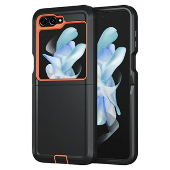 Compatible with Samsung Galaxy Z Flip 5 Case with Belt Clip Holster Kickstand Heavy Duty Shockproof Case-Orange