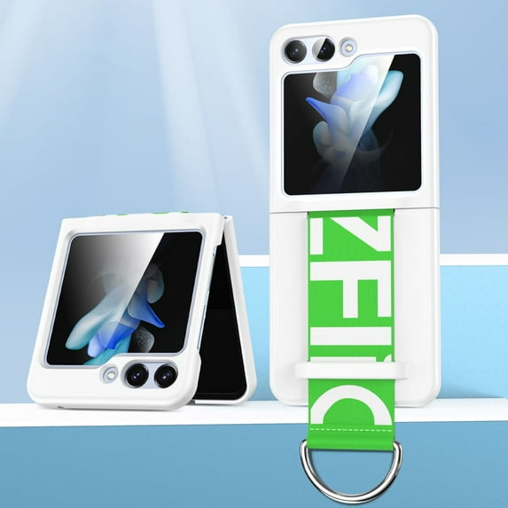 Compatible with Samsung Galaxy Z Flip 5 Case with Wristband Wrist Slim Shockproof Case for Women Men-White