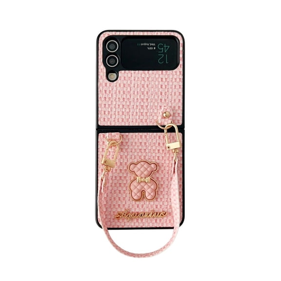 Compatible with Samsung Galaxy Z Flip 5 Cute Bear Case with Wrist Strap Anti-Scratch Case for Women Girls-Pink