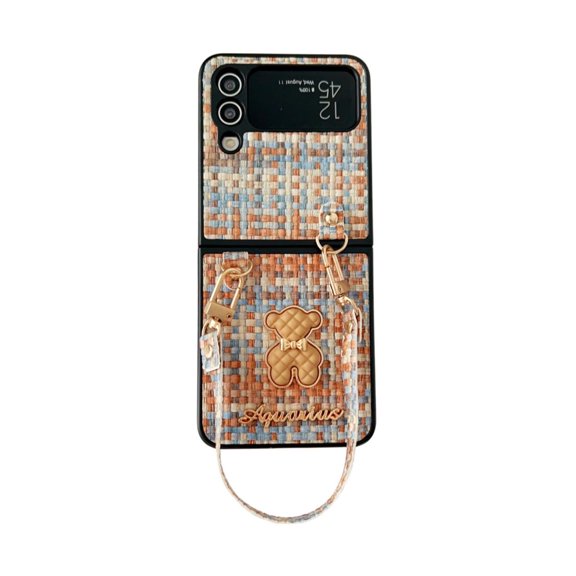 Compatible with Samsung Galaxy Z Flip 5 Cute Bear Case with Wrist Strap Anti-Scratch Case for Women Girls-Yellow