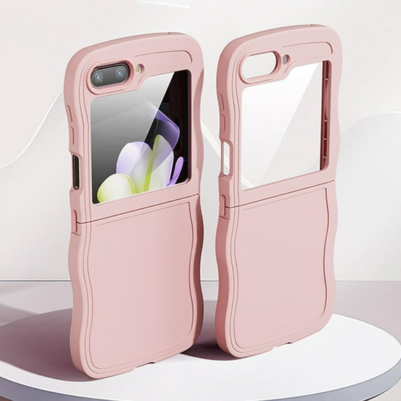 Compatible with Samsung Galaxy Z Flip5 Cute Case Wave Frame Frosted TPU Soft Slim Shockproof Protection Cover for Women Girls-Pink
