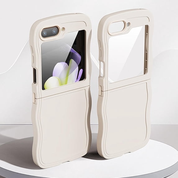 Compatible with Samsung Galaxy Z Flip5 Cute Case Wave Frame Frosted TPU Soft Slim Shockproof Protection Cover for Women Girls-White