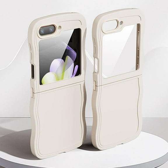 Compatible with Samsung Galaxy Z Flip5 Cute Case Wave Frame Frosted TPU Soft Slim Shockproof Protection Cover for Women Girls-White