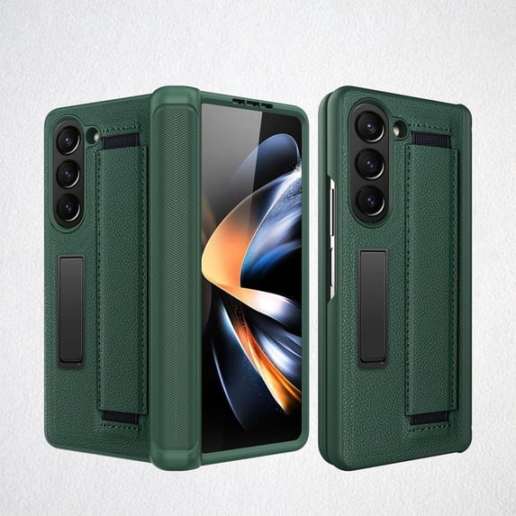 Compatible with Samsung Galaxy Z Fold 5 Case with Screen Protector Wristband Shockproof Kickstand Case-Green