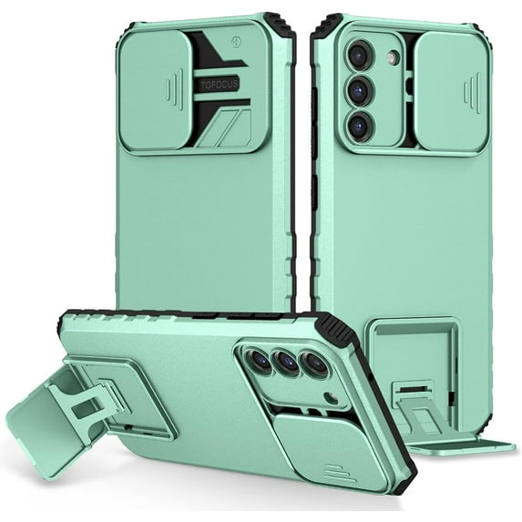 Compatible with Samsung S20 FE Case with Slide Camera Cover, Samsung Galaxy S20 FE 5G Phone Case with Stand Shockproof Hard PC Cases (Green)