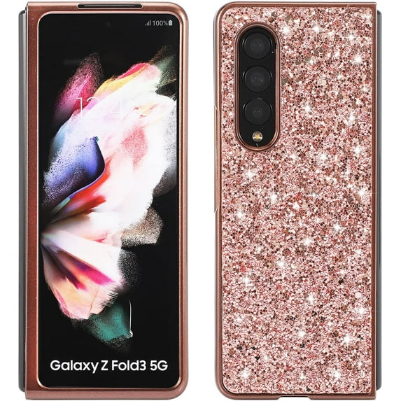 Compatible with Samsung Z Fold 4 Case Glitter Bling Samsung Galaxy Z Fold 4 Phone Case for Girls Cute Bumper Shockproof Protective Cases (Rose Gold)