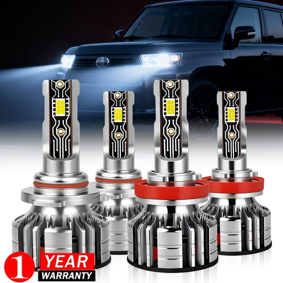 Compatible with Scion XB 2008-2015 LED Headlight Upgrade Kit 9005+H11/H9 High Low Beam All-Weather 6000K White 4Pcs