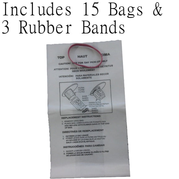 Compatible with Shop Vac Vacuum bags (15 Bags w/ 3 Rubber bands) Part # 830SW by EnviroCare