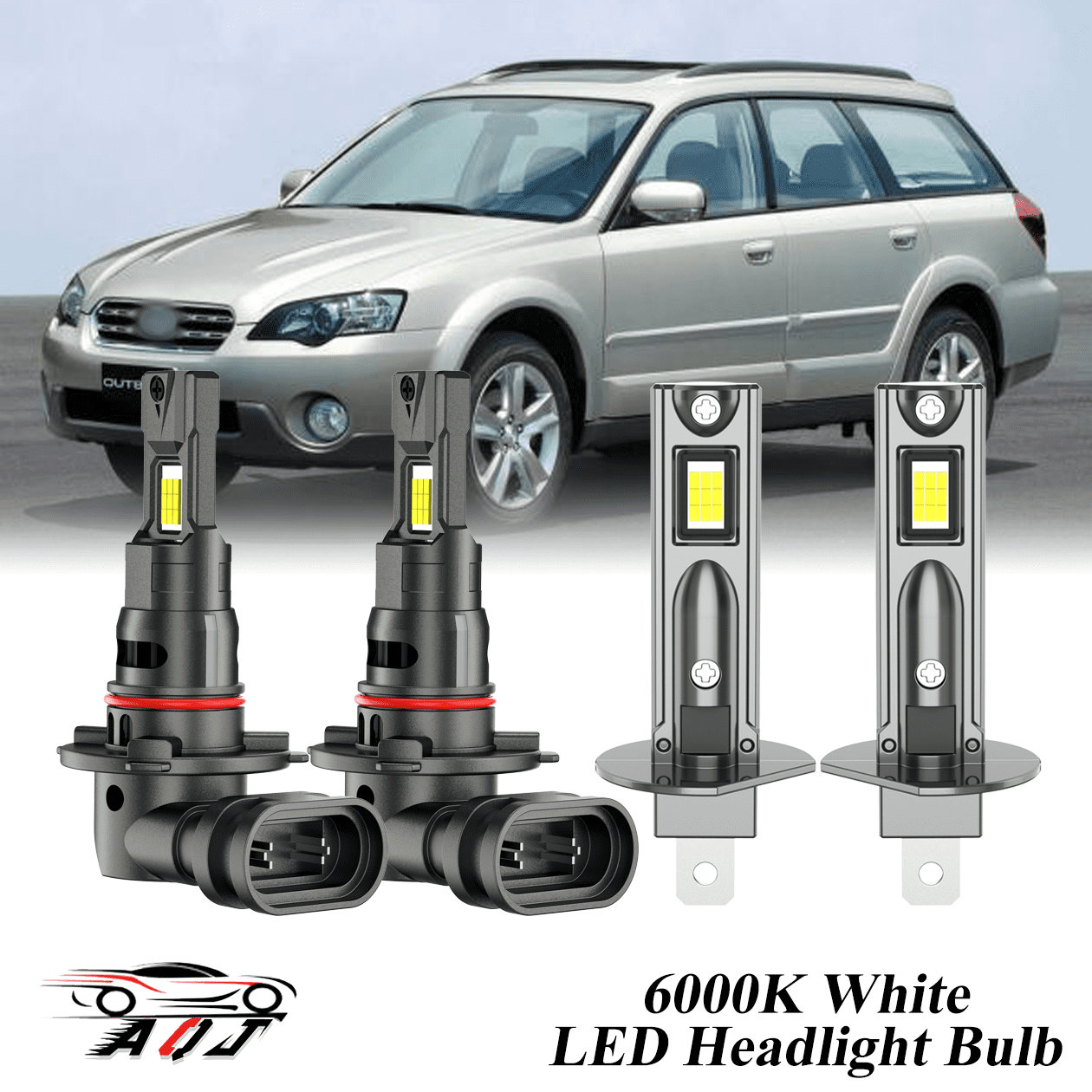 Compatible with Subaru Outback 2000-2004 LED High Low Beam Lamp Set 4 Pack - 30,000LM 6000K White 300% Super-Bright Bulb, Plug & Play
