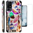 thumbnail image 1 of Compatible with TCL 40 XL; Brushed Metal Texture Hybrid Silver Guard Phone Case Cover + TEMPERED GLASS (Dreamcatcher Feather), 1 of 3